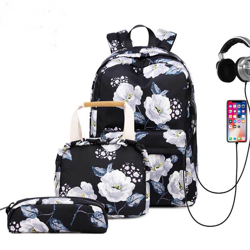 Floral Backpack Three-piece Set