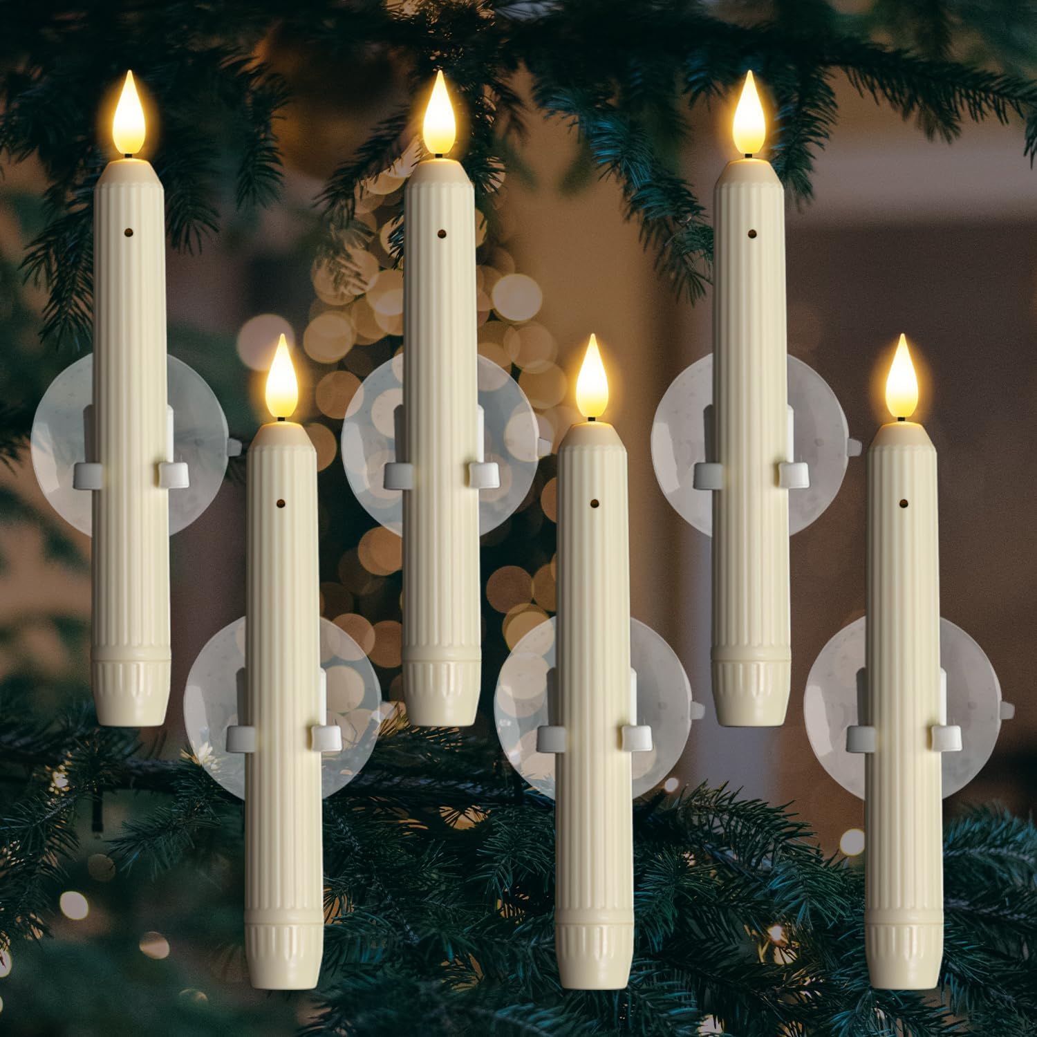 CHRISTMAS ON SALE6 Pcs Window Flameless Led Taper Candles with Sensor Dusk to Dawn