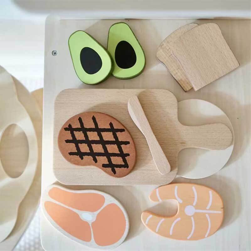 Wooden Steak and Bread Cutting Play Set