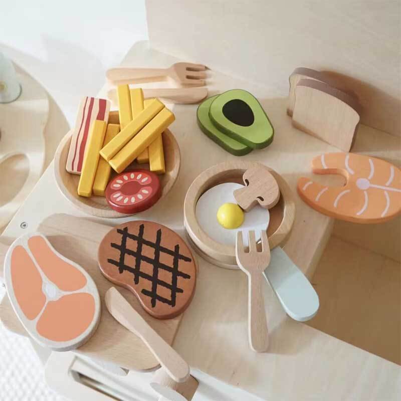 Wooden Steak and Bread Cutting Play Set