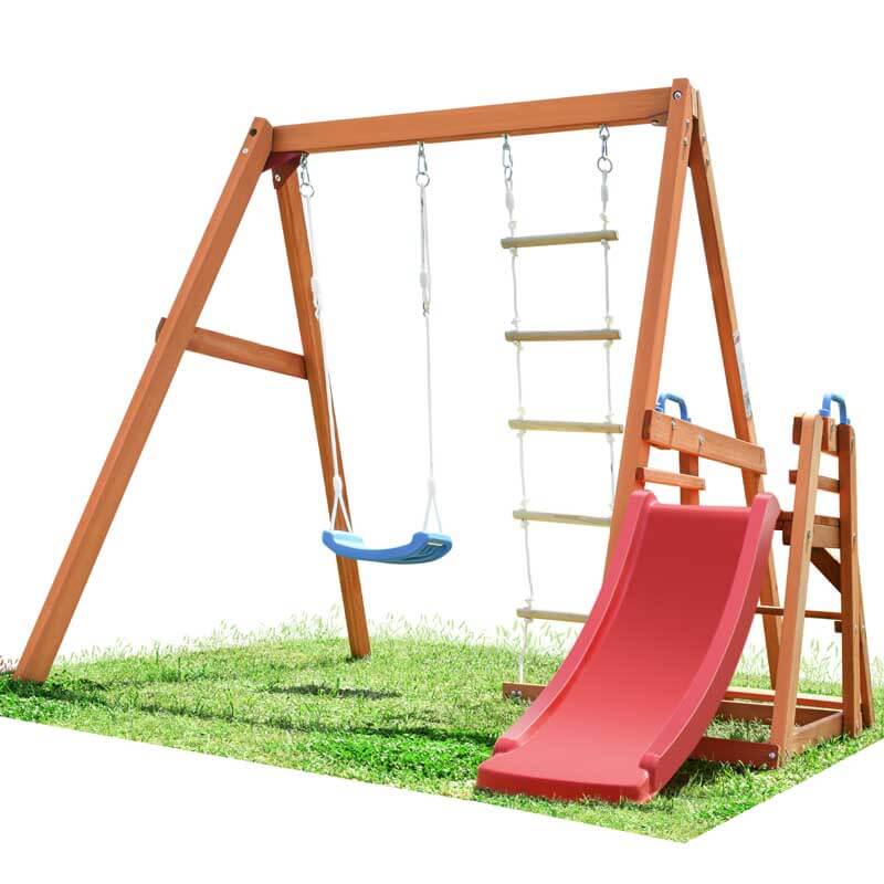 Wooden Swing Set with Slide