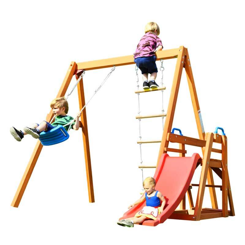 Wooden Swing Set with Slide