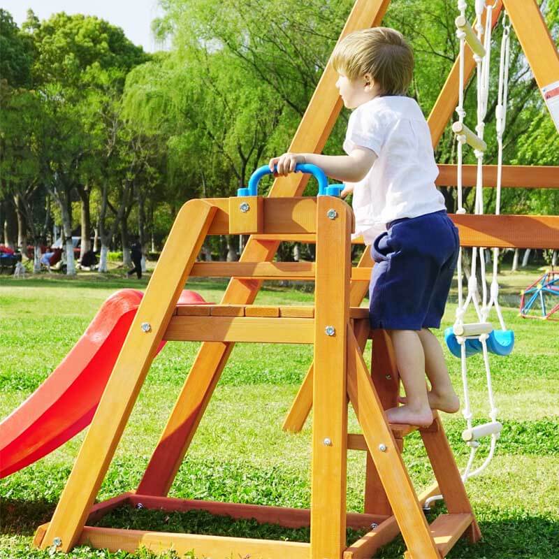 Wooden Swing Set with Slide