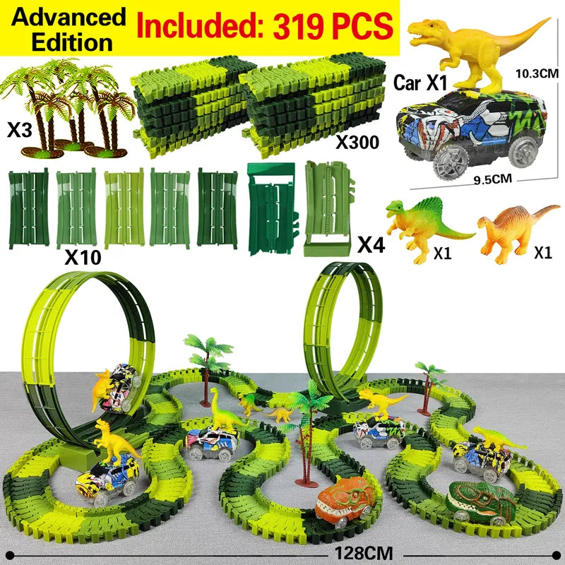 Lightning Tracks-Assembling Dinosaur Park Electric Rail Car Set