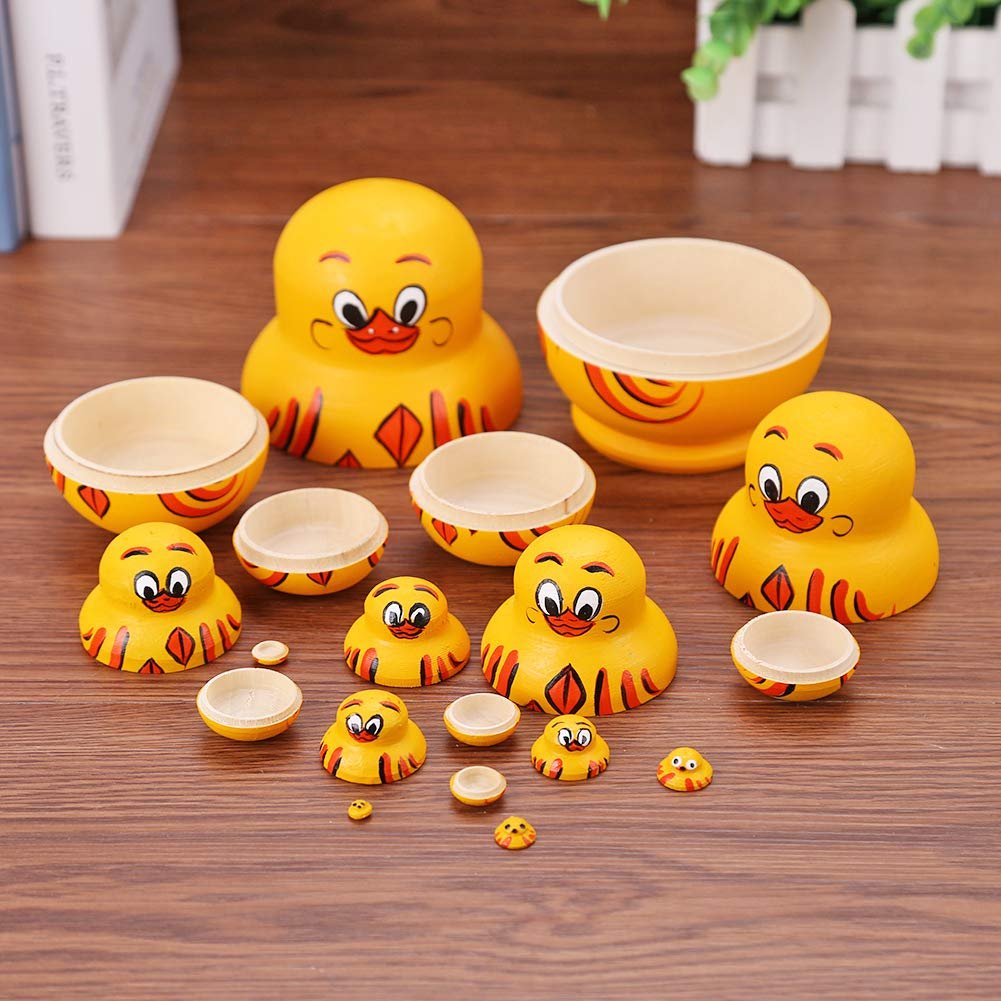 Wooden Yellow Duck Handmade Toys 10 Pcs